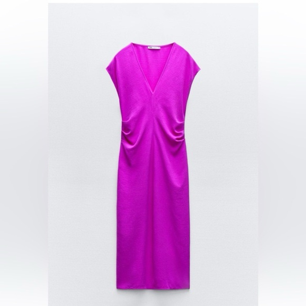 Zara Fuchsia Sheath Maxi Dress with V-Neck